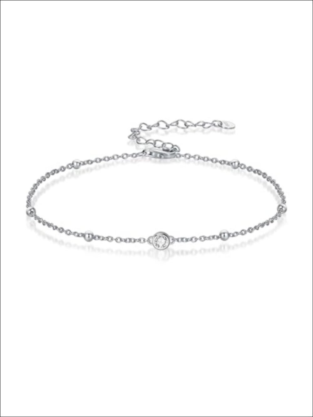 0.1 CT Lab Grown Diamond Bead Chain Bracelet 925 Sterling Silver